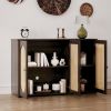 Retro 3-Door Sideboard with Large Storage Space Artificial Rattan Doors and Metal Handles,Accent Cabinet for Living Room and Hallway