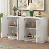 Vintage Distressed 4-Door Sideboard with Adjustable Shelves and Geometric Pattern for Dining Room,Kitchen and Living Room