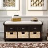 Rustic Storage Bench with 3 Drawers and 3 Rattan Baskets,Shoe Bench for Living Room,Entryway