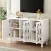 Modern Mirrored TV Stand for TV up to 55 Inches,Entertainment Center Solid Wood Legs,Metal Handle and 3 Adjustable Shelves For Living room